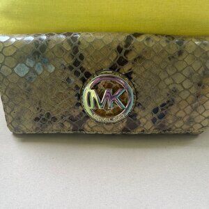 Jet Set Large Snake Embossed Leather snap closure wallet
